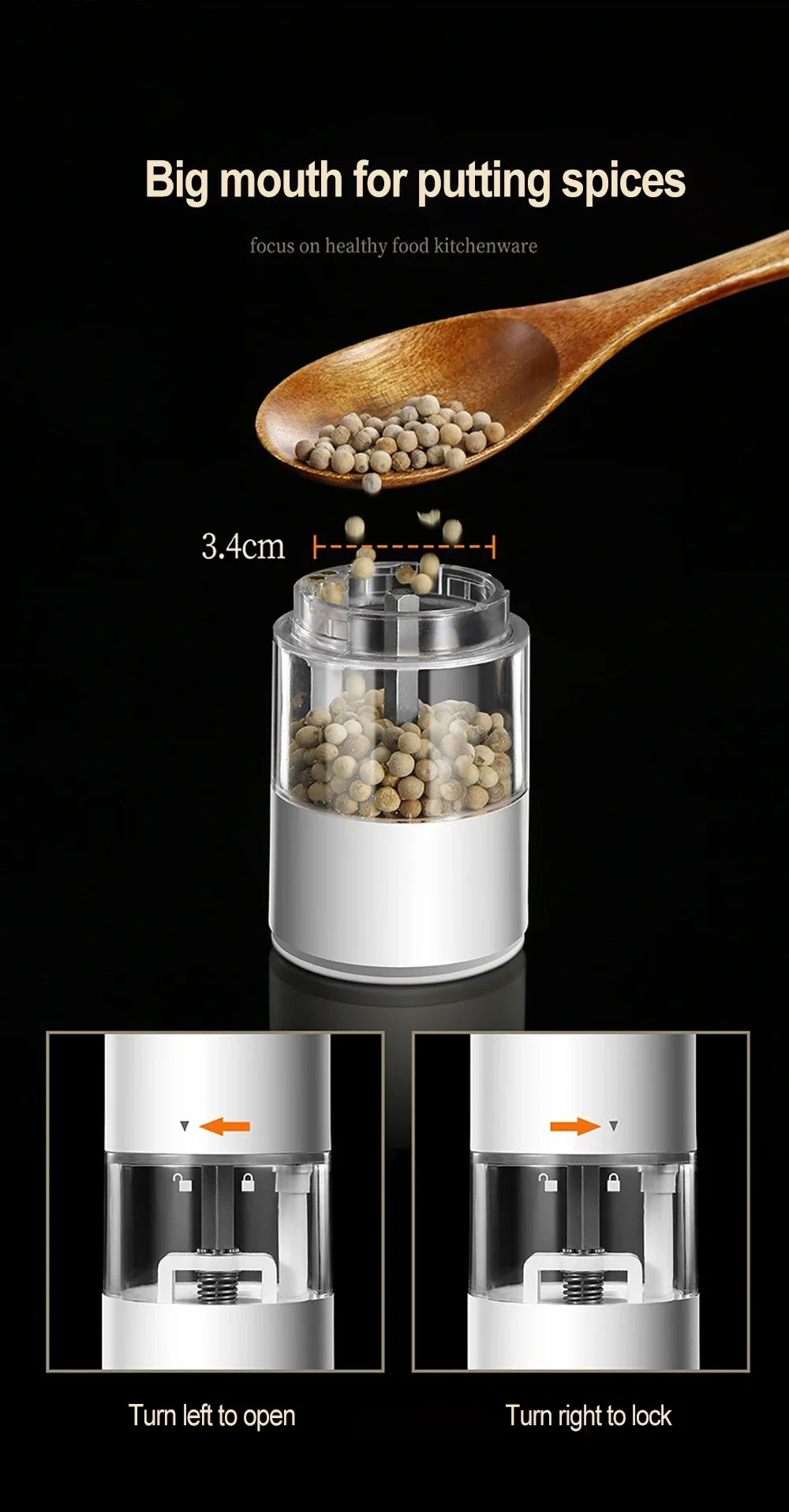 Auto Gravity Spice Grinder|DUAL CHAMBER 30s Switch|IPX6 Waterproof Body|USB-C Fast Charging for Camping|Gift Box Chef's Favorite