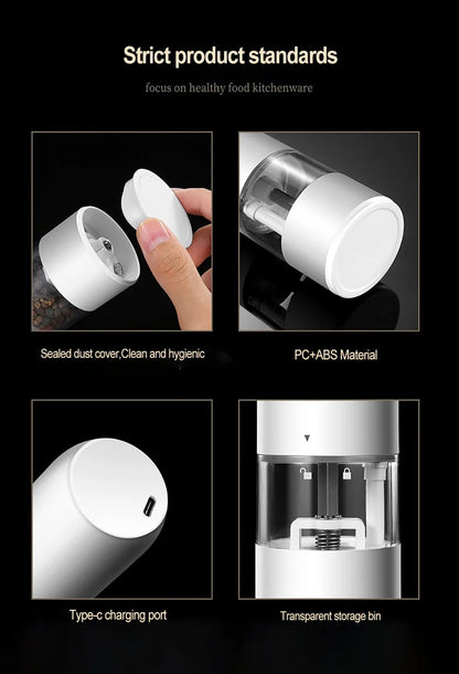 Auto Gravity Spice Grinder|DUAL CHAMBER 30s Switch|IPX6 Waterproof Body|USB-C Fast Charging for Camping|Gift Box Chef's Favorite
