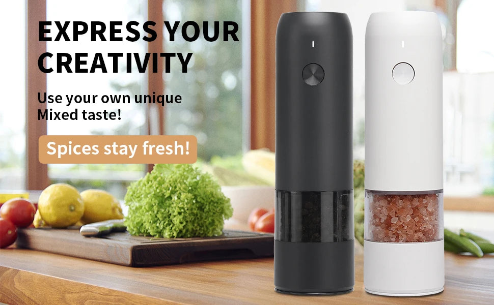 Auto Gravity Spice Grinder|DUAL CHAMBER 30s Switch|IPX6 Waterproof Body|USB-C Fast Charging for Camping|Gift Box Chef's Favorite