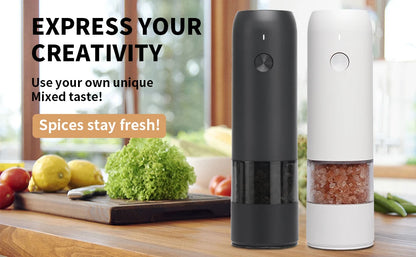 Auto Gravity Spice Grinder|DUAL CHAMBER 30s Switch|IPX6 Waterproof Body|USB-C Fast Charging for Camping|Gift Box Chef's Favorite