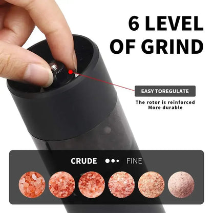Auto Gravity Spice Grinder|DUAL CHAMBER 30s Switch|IPX6 Waterproof Body|USB-C Fast Charging for Camping|Gift Box Chef's Favorite