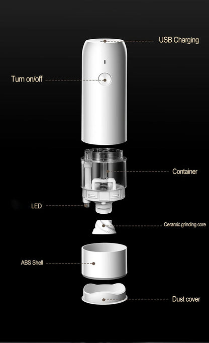 Auto Gravity Spice Grinder|DUAL CHAMBER 30s Switch|IPX6 Waterproof Body|USB-C Fast Charging for Camping|Gift Box Chef's Favorite