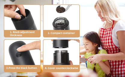 Auto Gravity Spice Grinder|DUAL CHAMBER 30s Switch|IPX6 Waterproof Body|USB-C Fast Charging for Camping|Gift Box Chef's Favorite