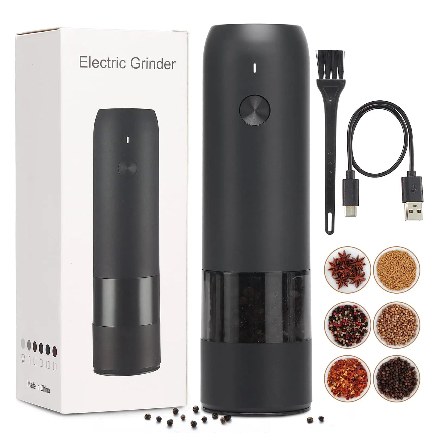 Auto Gravity Spice Grinder|DUAL CHAMBER 30s Switch|IPX6 Waterproof Body|USB-C Fast Charging for Camping|Gift Box Chef's Favorite