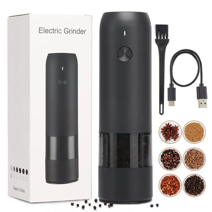 Auto Gravity Spice Grinder|DUAL CHAMBER 30s Switch|IPX6 Waterproof Body|USB-C Fast Charging for Camping|Gift Box Chef's Favorite