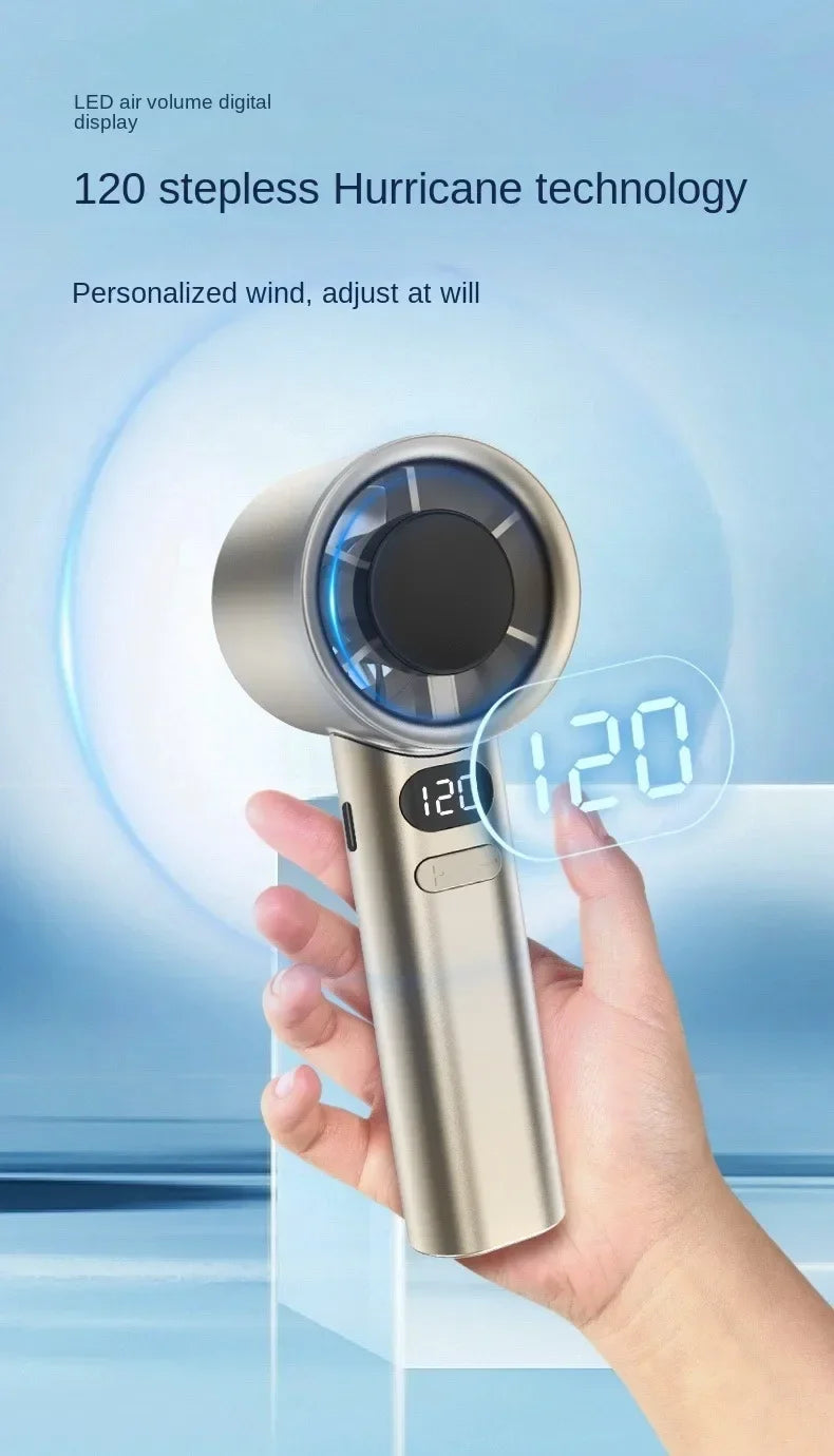 Portable Hand Fan , 120 Wind Speeds, Mini Bladeless Handheld Fan, USB Rechargeable Personal Highspeed Fans, Electric Eyelash Fan