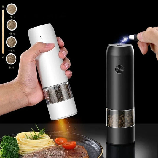 Auto Gravity Spice Grinder|DUAL CHAMBER 30s Switch|IPX6 Waterproof Body|USB-C Fast Charging for Camping|Gift Box Chef's Favorite