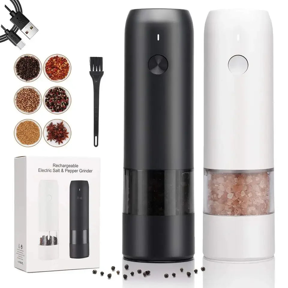 Auto Gravity Spice Grinder|DUAL CHAMBER 30s Switch|IPX6 Waterproof Body|USB-C Fast Charging for Camping|Gift Box Chef's Favorite