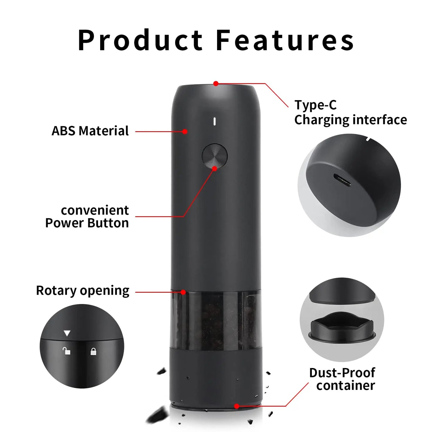 Auto Gravity Spice Grinder|DUAL CHAMBER 30s Switch|IPX6 Waterproof Body|USB-C Fast Charging for Camping|Gift Box Chef's Favorite