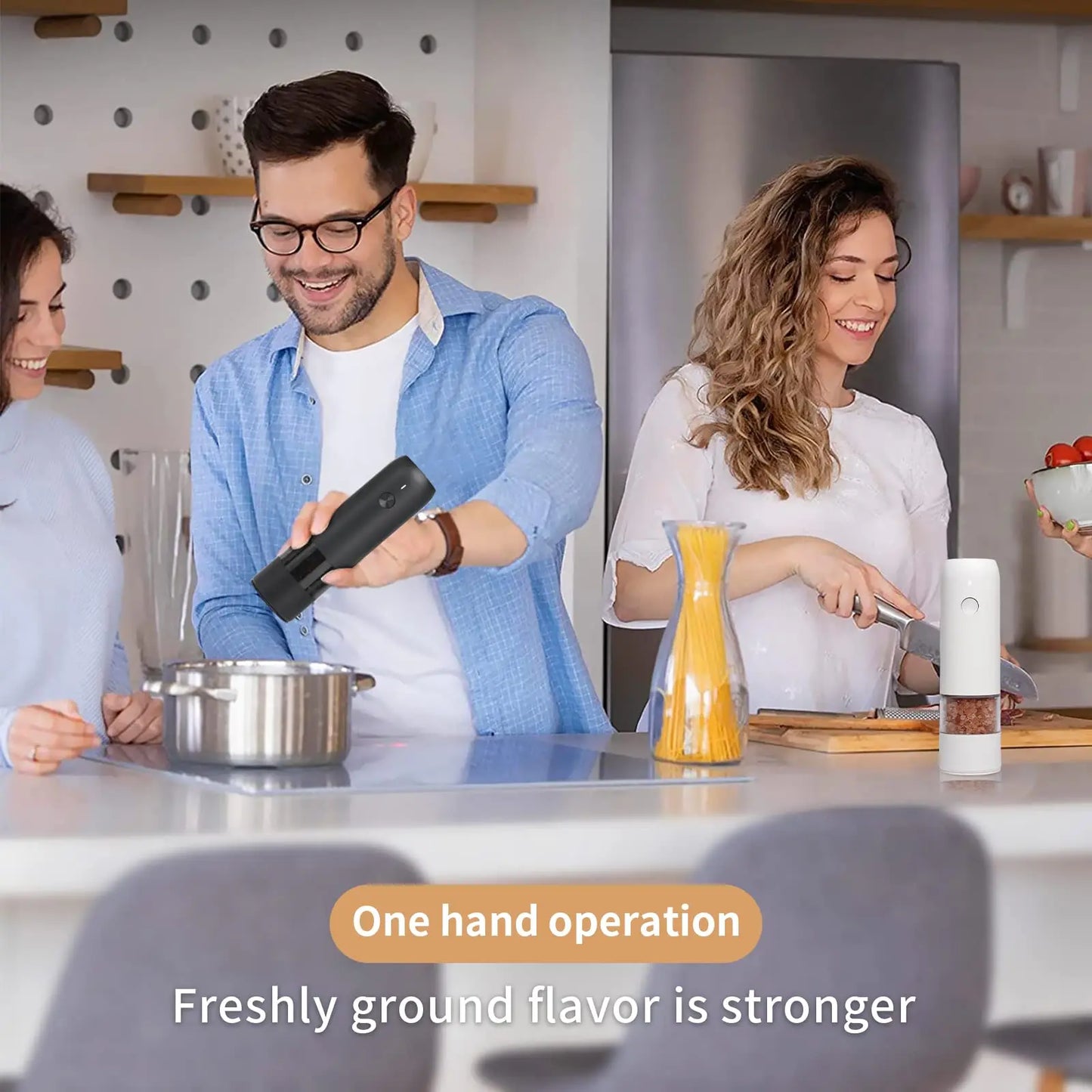Auto Gravity Spice Grinder|DUAL CHAMBER 30s Switch|IPX6 Waterproof Body|USB-C Fast Charging for Camping|Gift Box Chef's Favorite